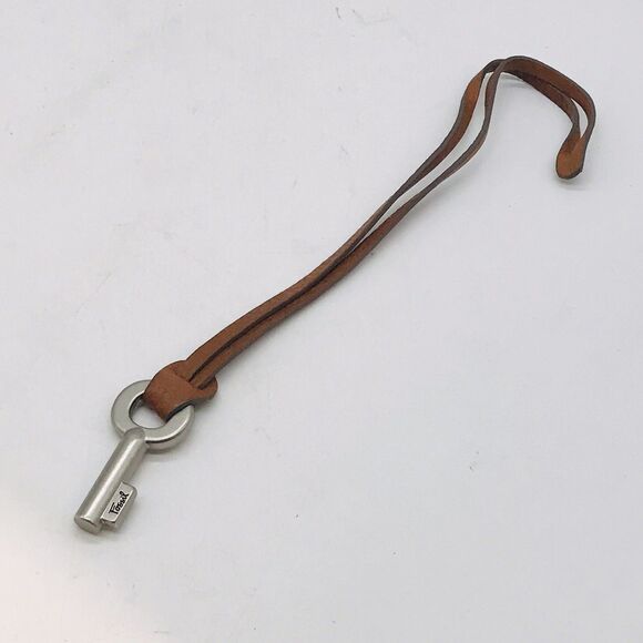 Fossil Key Charm Purse Accessory Key Fob Keychain Brown Leather with Silver Key - Picture 8 of 10